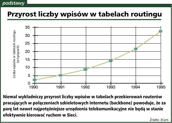 Przyrost liczby wpis�w w tabelach routingu